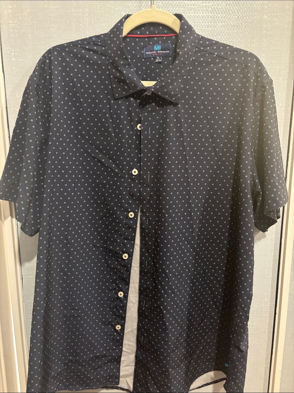 Michael Brandon Navy Shirt with White Micro Dots